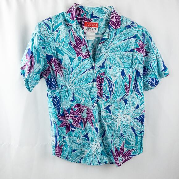 Sandra Ingrish Sport Vintage Hawaiian Blue Purple Shirt Womans Small Unisex - Picture 2 of 15